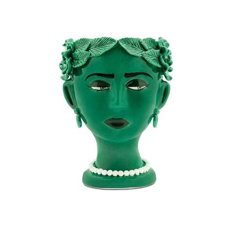 Ceramic Vase, Green Woman Moor Head