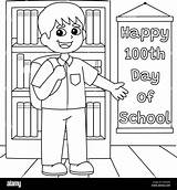 100th Day Of School Student With Bag Coloring Page Stock Vector Image  sketch template