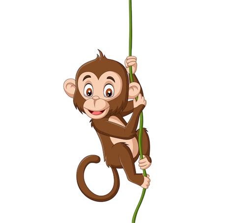 Premium Vector | Cartoon baby monkey hanging on a tree branch