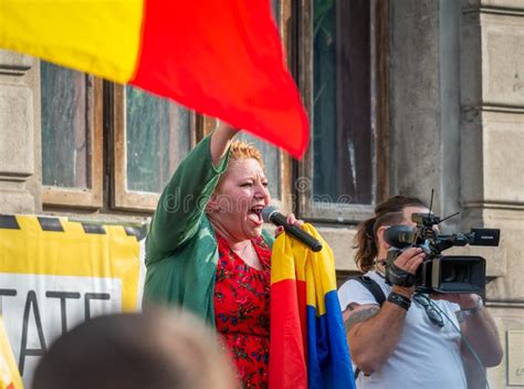 Romanian Senator Diana Iovanovici Sosoaca Giving a Speech at a Protest Against COVID-19 ...