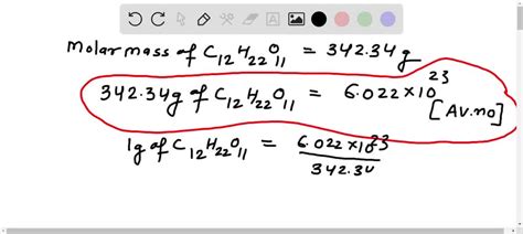 SOLVED: How many molecules are there in 5.00 grams of table sugar, C12H22O11? the molar mass of ...