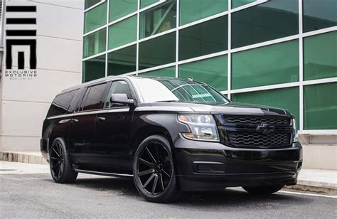 All Black Chevy Suburban on Custom Wheels by Exclusive Motoring | Chevy ...