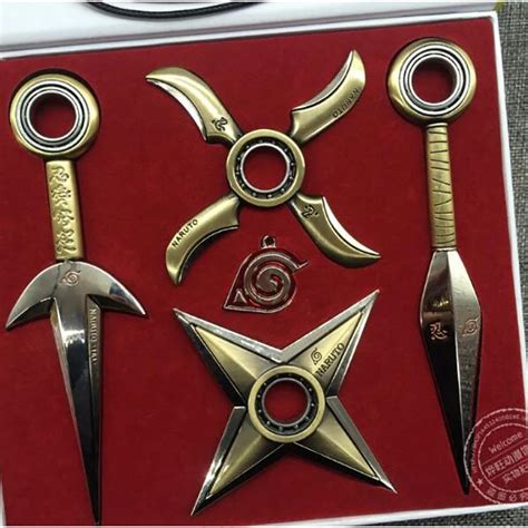 5PCS/Set Copper Naruto Anime peripheral shuriken Cosplay Sword Kunai Ninja Weapon Anime ...