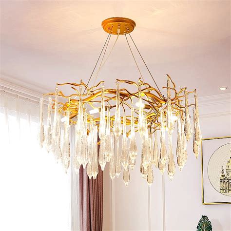 Yadra Round Shape Raindrop Crystal Glass Chandelier Light | Light Atelier