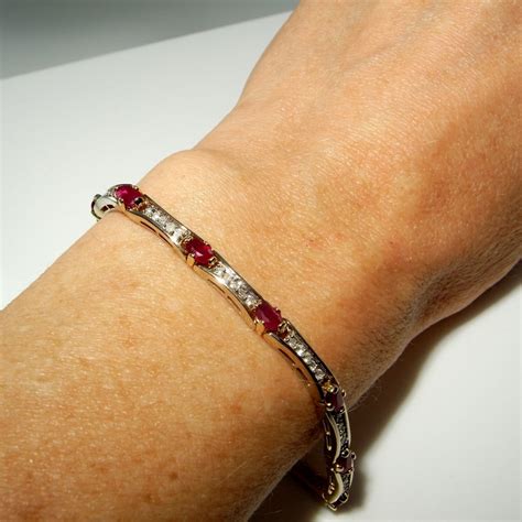 Natural Red Ruby Diamond Bracelet 14K Gold Estate Ruby Tennis Bracelet Ruby Diamond Tennis ...