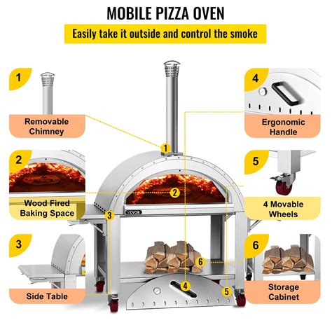 VEVOR 44" Wood Fired Artisan Pizza Oven, 3-Layer Stainless Steel Pizza Maker with Wheels for ...