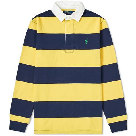 Polo Ralph Lauren Long Sleeve Striped Rugby Shirt Chrome Yellow & Cruise Navy | END. (US)