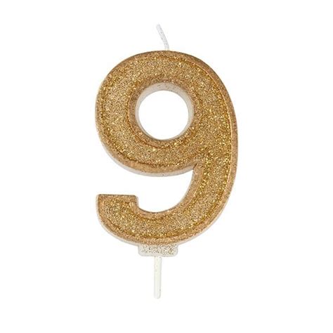 Gold Sparkle Numeral Candle - Number 9 - Cake CraftCake Craft