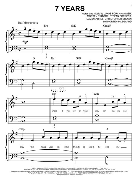 7 Years Piano Sheet Music Free Printable - Free Templates Printable