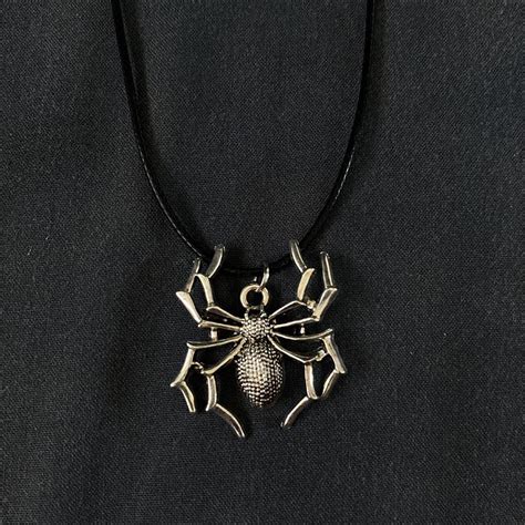 Silver Spider Black Cord Necklace ★ Condition: As... - Depop