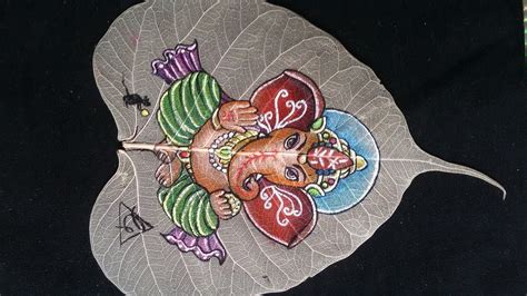 how to paint Lord Ganesha on peepal leaf mesh/how to paint leaf ...