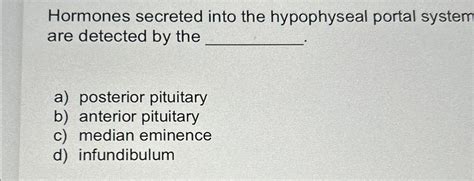 Solved Hormones secreted into the hypophyseal portal system | Chegg.com