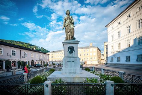 The Mozart Square in Salzburg with Mozart memorial