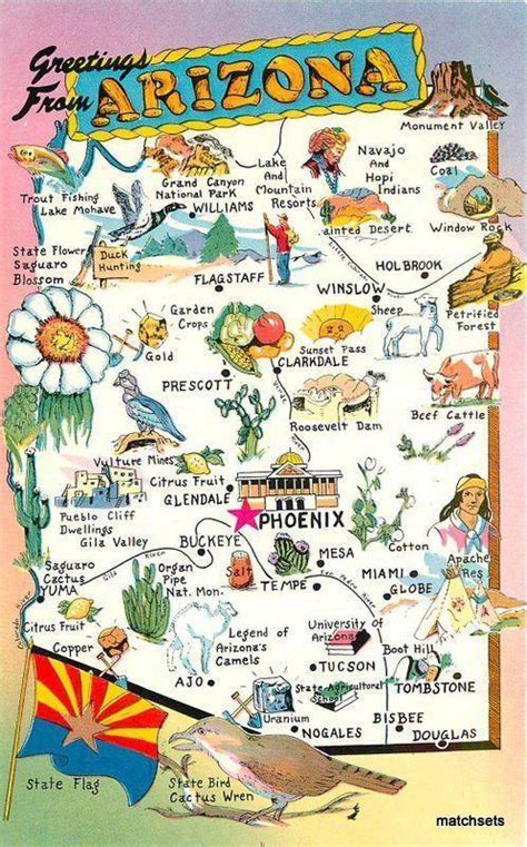 1950s Map Attractions ARIZONA Tichnor postcard 5494 | United States ...