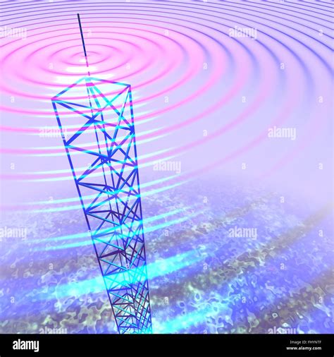 Radio waves and transmission tower, illustration Stock Photo - Alamy