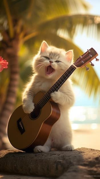 Premium Photo | A cat playing a guitar with a guitar