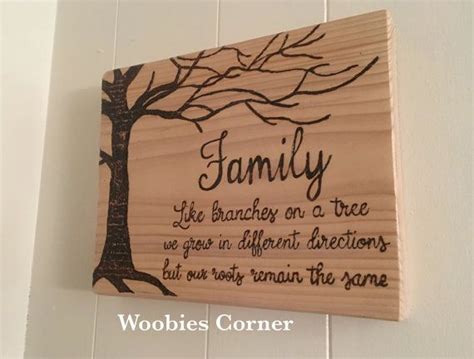 Family quote sign, wooden family sign, WOOD BURNED sign, Family like branches on a tree we grow ...