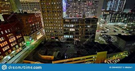 Skyline View at Night in Downtown Detroit Editorial Photography - Image ...