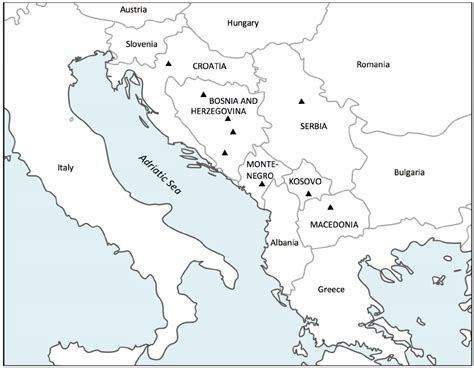 Map of the Western Balkan region with triangles corresponding to the... | Download Scientific ...