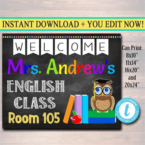 English Teacher Classroom Door Sign | TidyLady Printables