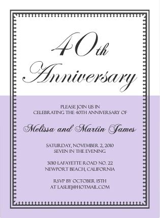 40th Anniversary Invitation Wording