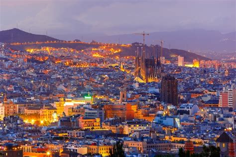 Premium Photo | Aerial view barcelona at night, catalonia, spain