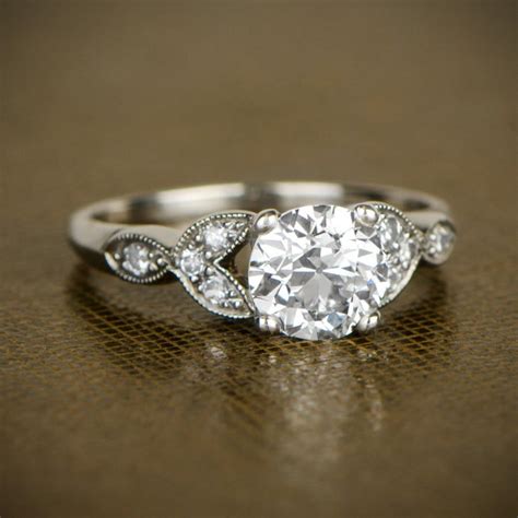 Estate Diamond Leaf Milgrain Engagement Ring #2793131 - Weddbook