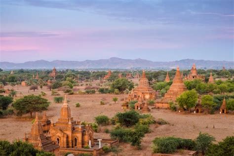 Landscape of Bagan Pagoda at Sunrise Stock Photo - Image of panorama ...