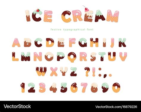 Ice cream font cute wafer letters and numbers can Vector Image