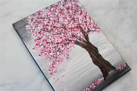 Cherry Blossom Tree Painting with Acrylics and Q-Tips | Easy Painting Idea | Cherry blossom ...