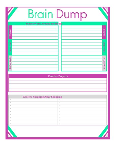 Brain Dump Template printable pdf download