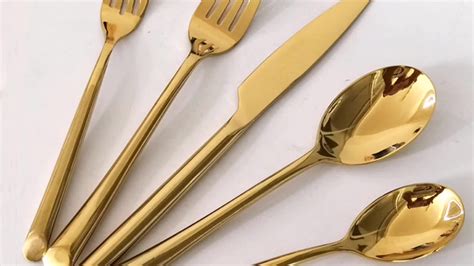 Contemporary And Modern Wave Cutlery Golden Utensils 5 Piece Service For 1 Stainless Steel 304 ...