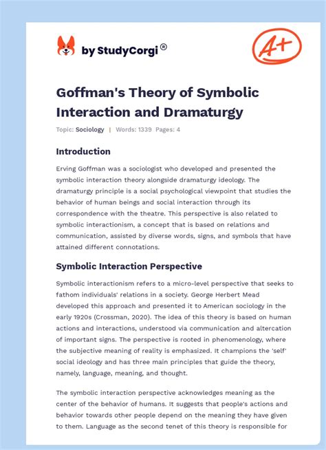 Goffman's Theory of Symbolic Interaction and Dramaturgy | Free Essay Example