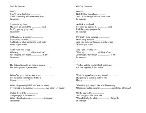 Song Worksheet: In Summer by Olaf