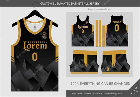 Premium Vector | Mountain black and grey gold basketball jersey template