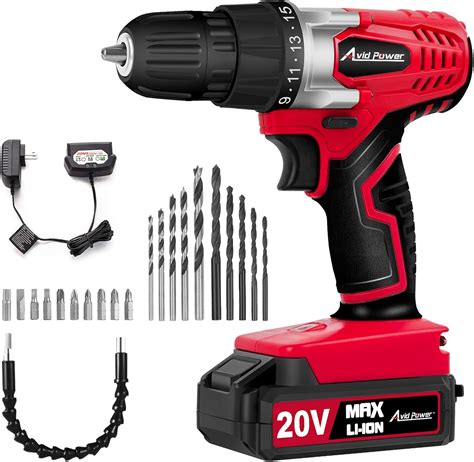 Avid Power 20V MAX Lithium Ion Cordless Drill, Power Drill Set with 3/8 inches Keyless Chuck ...