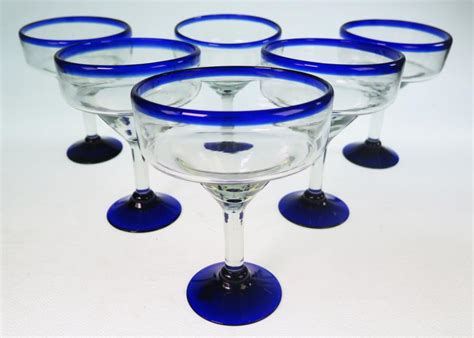 Margarita, Mexican Blue Glasses, Set of 6 made in Mexico with recycled glass