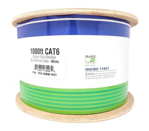 1000 Feet Cat6 Solid (F/UTP) Outdoor Bulk Ethernet 23AWG Cable (White ...