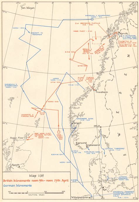 World War 2 Invasion of Norway. Naval Movements 9-13 April 1940 1952 old map