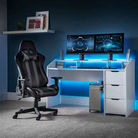 Gravity White Wooden Gaming Desk | Happy Beds