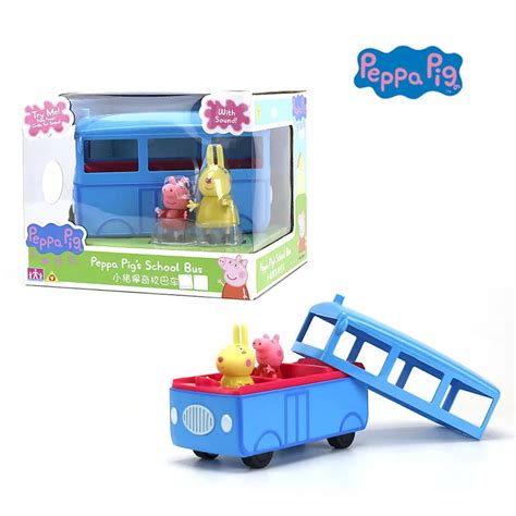 2018 Genuine PEPPA PIG school bus with figure peppa & Miss Rabbit Children's play house Toys ...