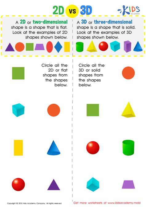 2D vs 3D Shapes Worksheet: Free Printable PDF for Kids