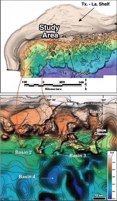 Bathymetric map of the western Gulf of Mexico highlighting the ...