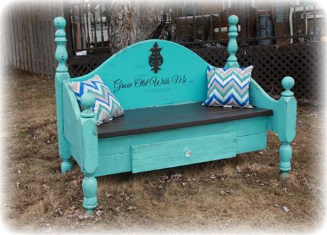 front yard bench painted turquoise made from head board and footboard ...