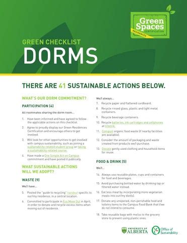 Green Dorms Checklist - Green Spaces Certification by Office of Sustainability - Issuu