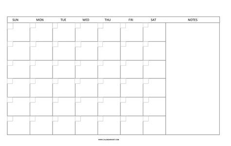 printable calendar no dates month calendar printable - blank monthly calendar landscape ...