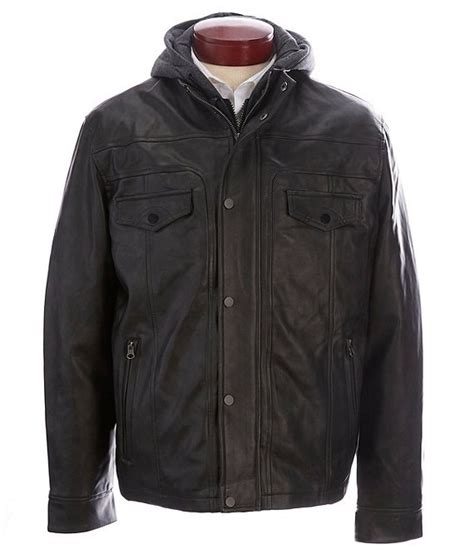 Roundtree & Yorke Big & Tall Coated Leather Jacket with Knit Hood | Dillard's