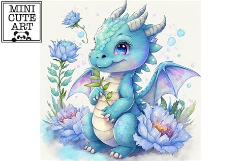 Cute Dragon watercolor clip art, dragon JPG (2485840)