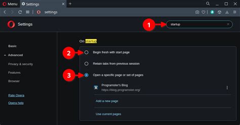 Opera - Don't Start With Previously Open Tabs | Programster's Blog