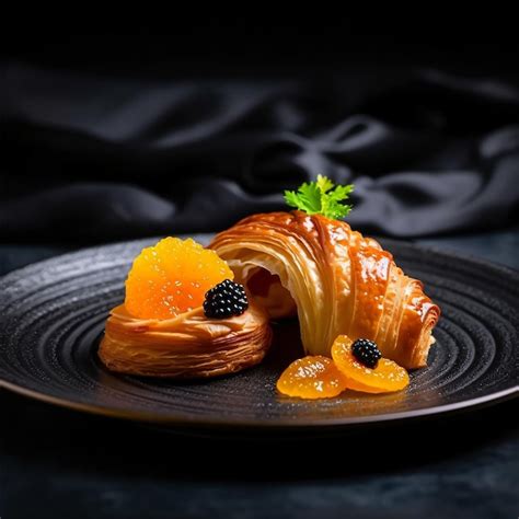 Premium AI Image | round puff pastry croissant with citrus filling